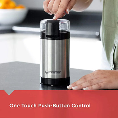 One Touch Coffee Grinder, 2/3 Cup Coffee Bean Capacity, Spice Grinder, One Touch Push-Button Control -150 Watts -Stainless Steel Blades