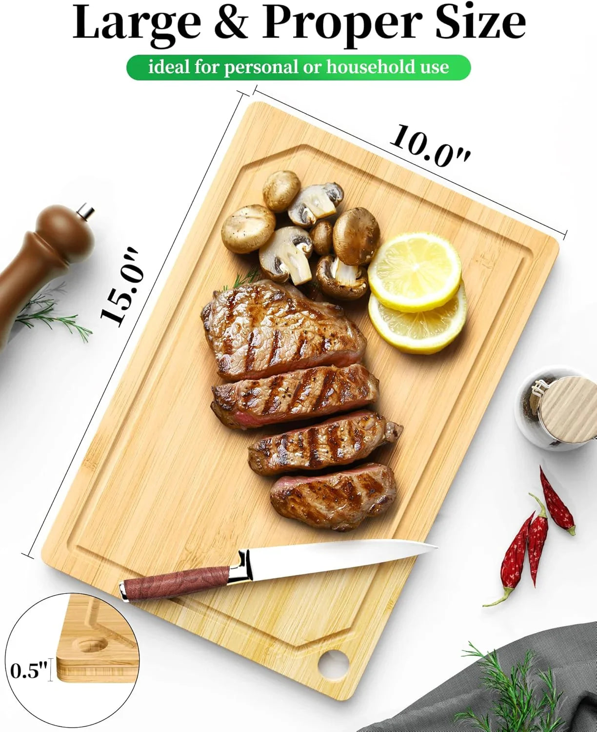 Bamboo Cutting Board - Multi-Sizes Wooden Cutting Boards for Kitchen, Convenient Kitchen Essentials with Deep Juice Grooves， Cutting Board for Chopping & Serving, Large, Natural