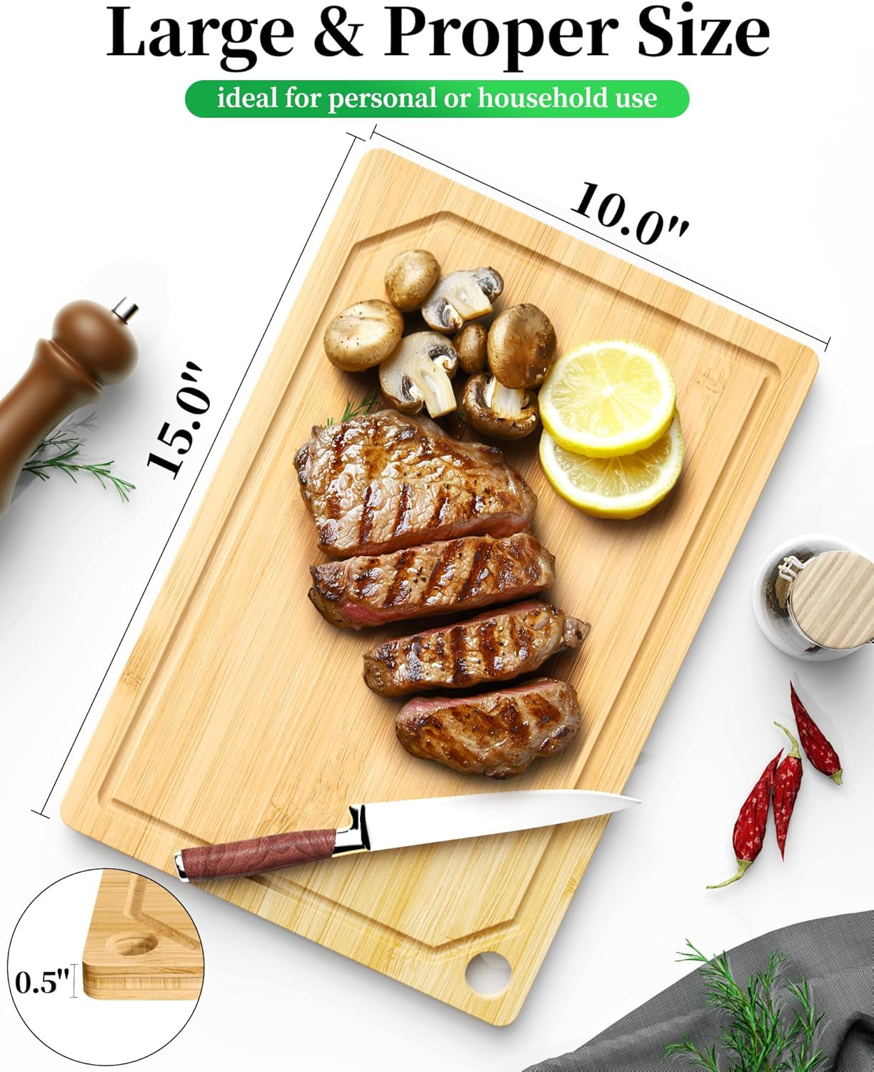 Bamboo Cutting Board - Multi-Sizes Wooden Cutting Boards for Kitchen, Convenient Kitchen Essentials with Deep Juice Grooves， Cutting Board for Chopping & Serving, Large, Natural