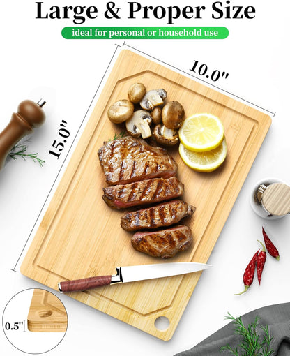 Bamboo Cutting Board - Multi-Sizes Wooden Cutting Boards for Kitchen, Convenient Kitchen Essentials with Deep Juice Grooves， Cutting Board for Chopping & Serving, Large, Natural