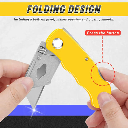 4 Pack Folding Utility Knife Box Cutter Tube Cutters with Extra 10Pcs Blades Cutters for Home Office Warehouse Durable Razor Knife Box Knife Box Opener Box Cutter with Clip Navajas De Trabajo