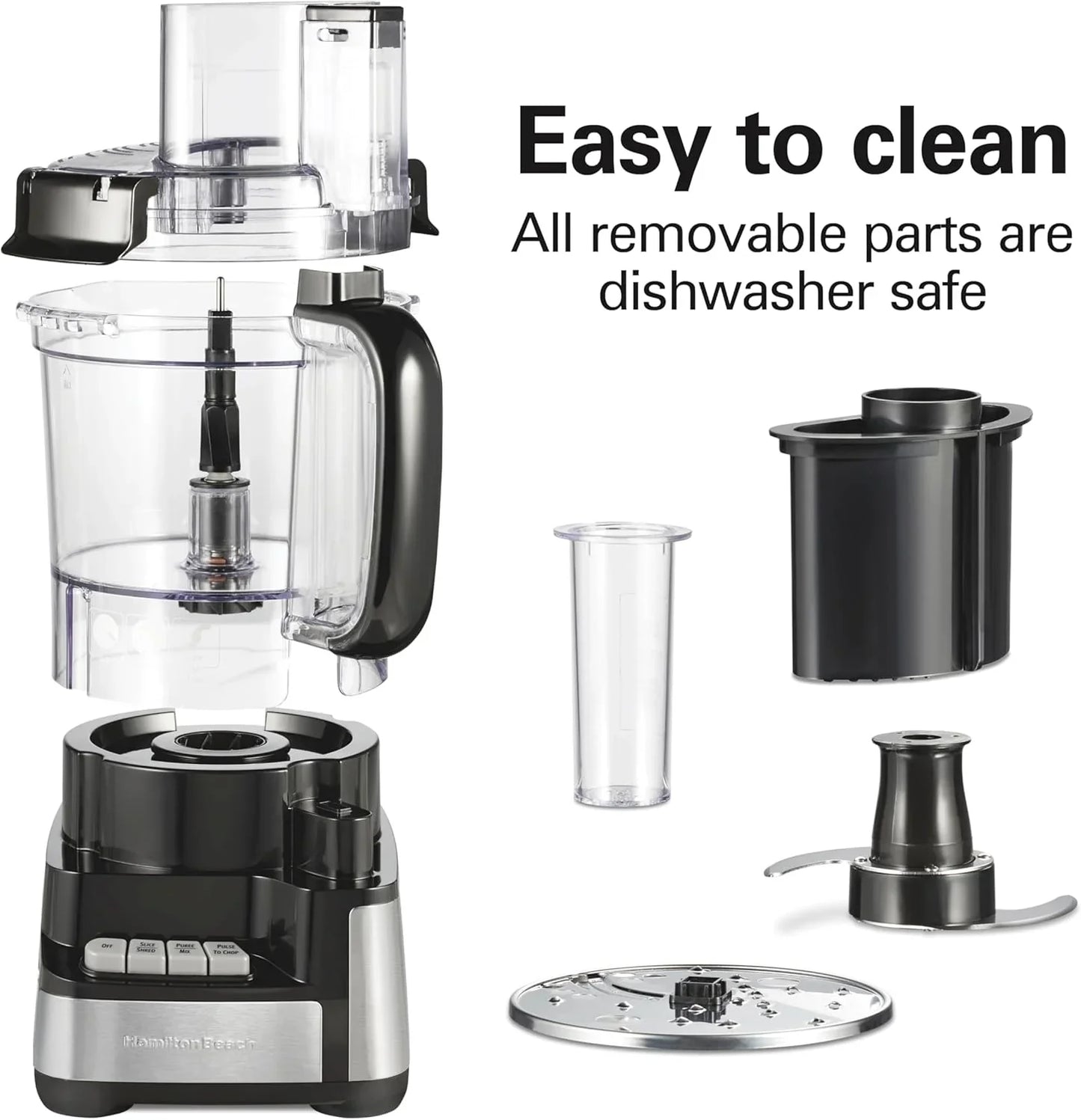 Stack & Snap Food Processor and Vegetable Chopper, BPA Free, Stainless Steel Blades, 12 Cup Bowl, 2-Speed 450 Watt Motor, Black (70725A)