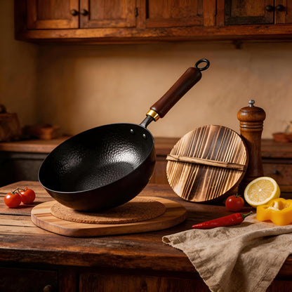 10" Pre-Seasoned Carbon Steel Wok - Fast, Even Heating, Electric & Induction - Durable Commercial-Grade - Ready-To-Use, Easy Maintenance - Toxin-Free Cooking - Japanese Style Deep Wok