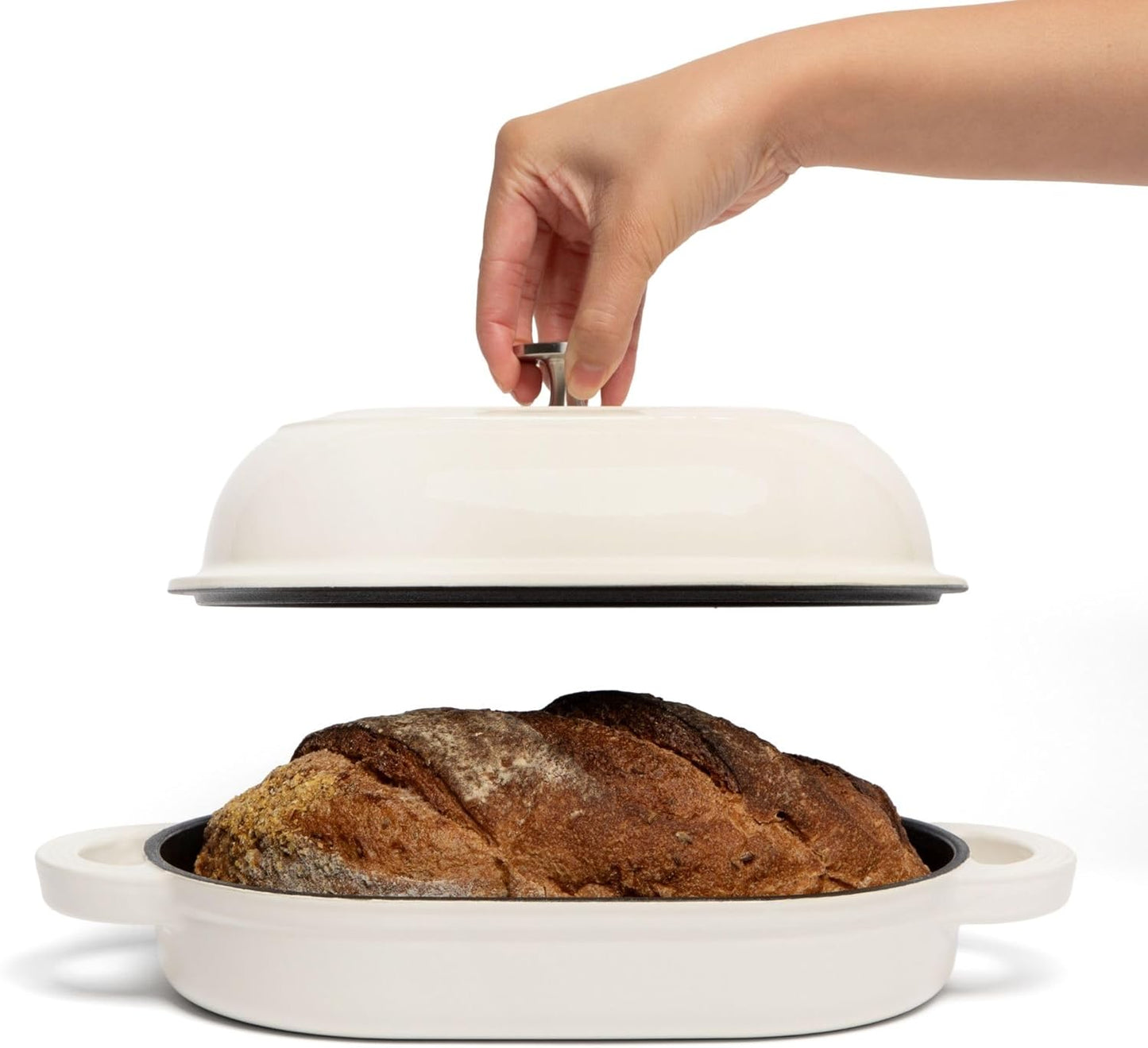 Cast Iron Oval Bread Oven, 10" X 6.5" - Rustic Dutch Oven Bread Cloche with Steam Circulating Lid for Perfect Sourdough