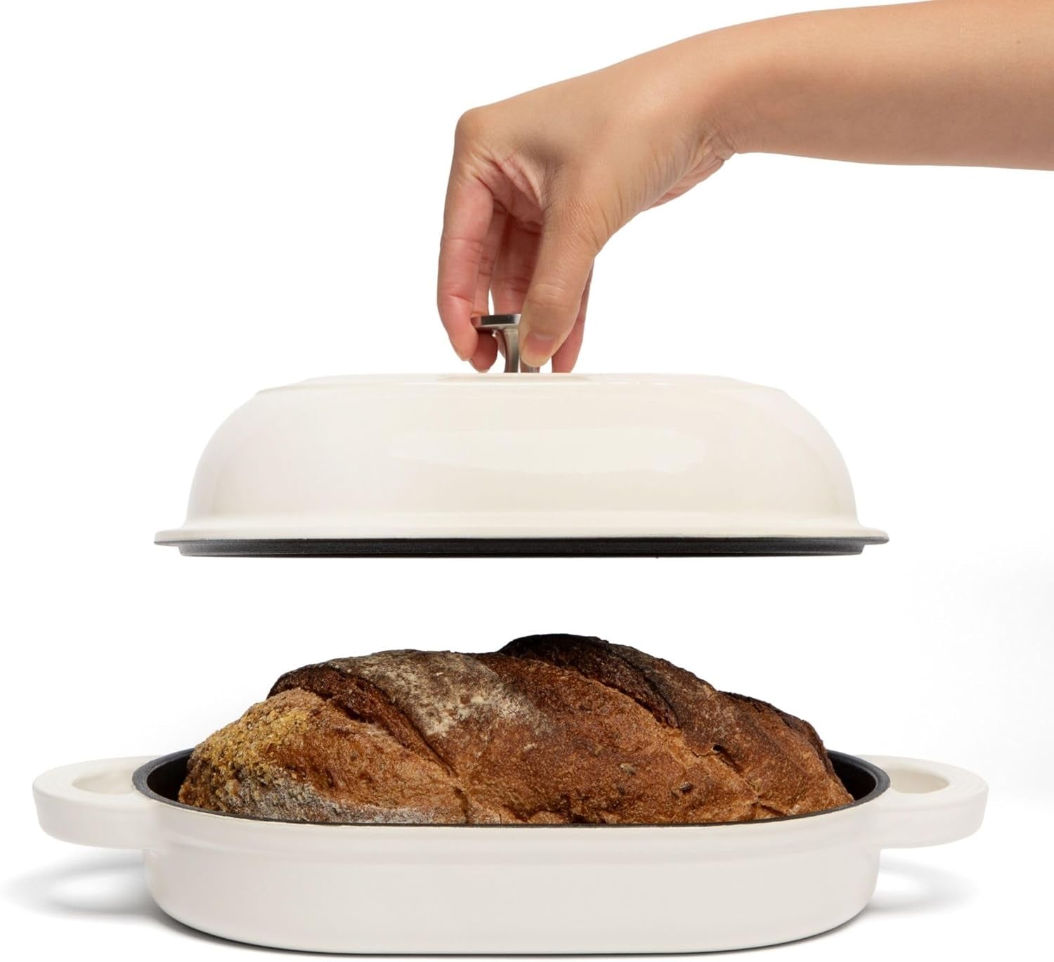 Cast Iron Oval Bread Oven, 10" X 6.5" - Rustic Dutch Oven Bread Cloche with Steam Circulating Lid for Perfect Sourdough