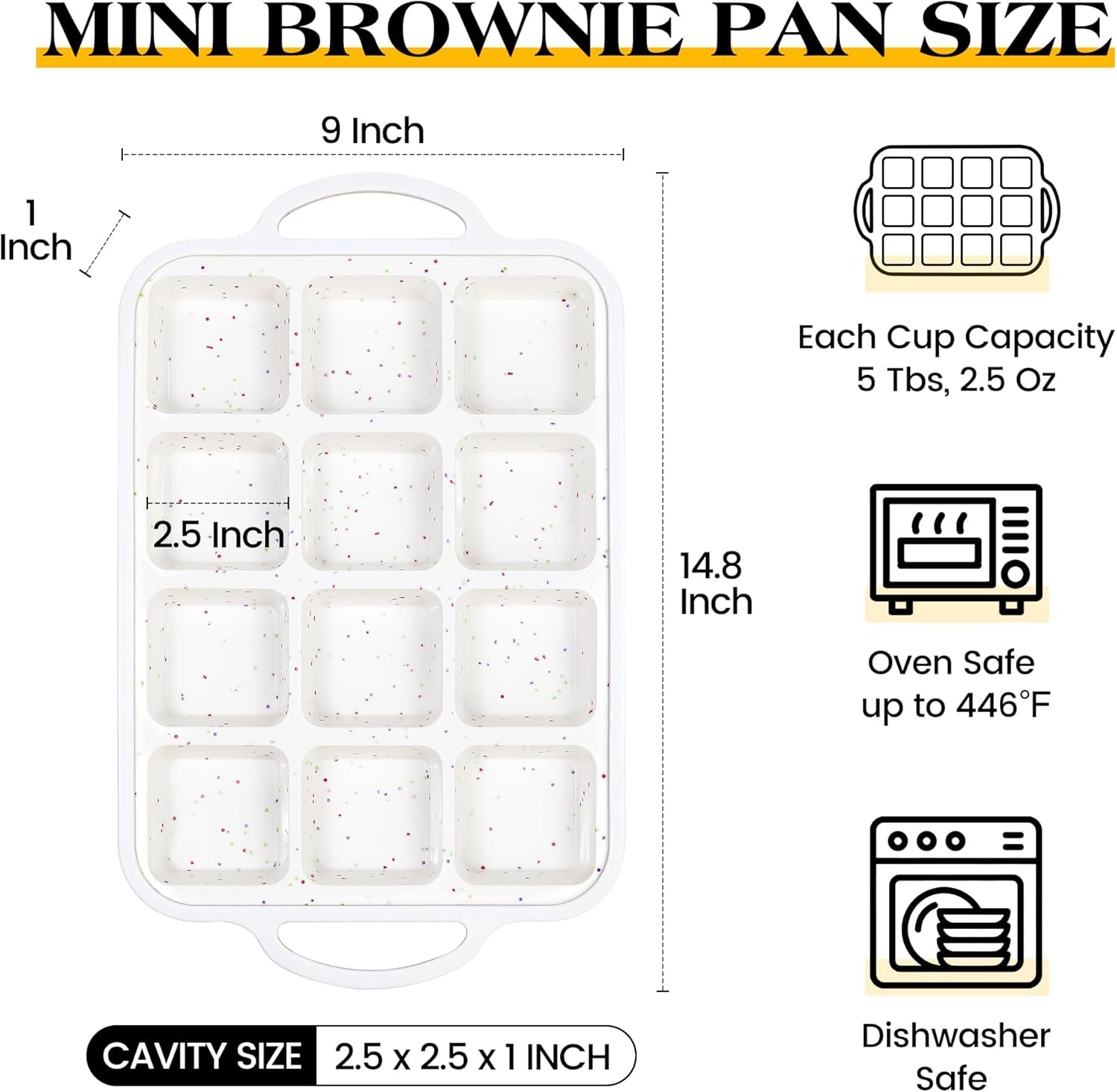 2 Pcs Brownie Pan with Dividers Silicone Nonstick Mini Individual 12 Cup Square Muffin Cupcake Pans with Metal Reinforced Frame(Cream)