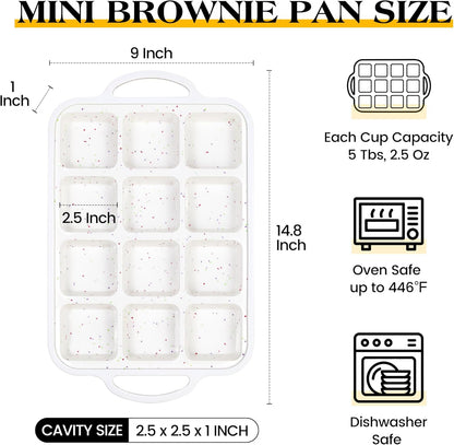 2 Pcs Brownie Pan with Dividers Silicone Nonstick Mini Individual 12 Cup Square Muffin Cupcake Pans with Metal Reinforced Frame(Cream)