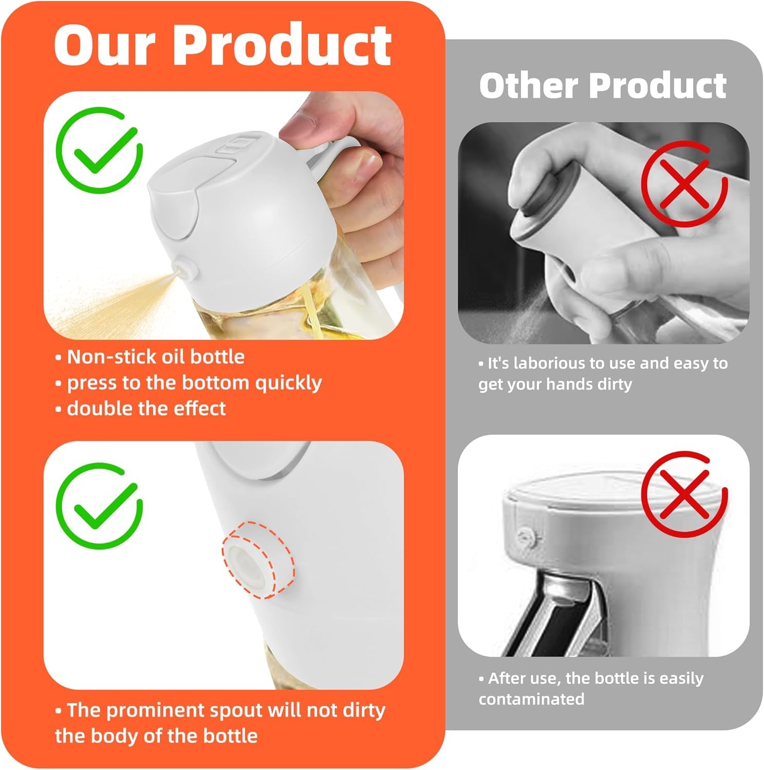 16Oz/470Ml Glass Olive Oil Sprayer for Cooking – 2 in 1 Olive Oil Dispenser Bottle for Kitchen Gadgets and Air Fryer Accessories, Salad, BBQ - White