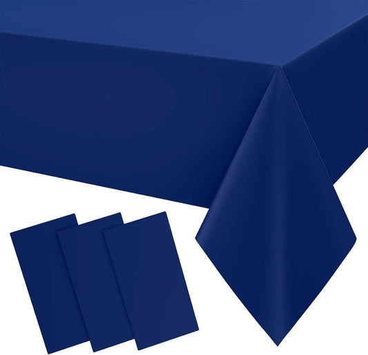 Disposable Table Cloth 3 Pack, 54 X 108 Inch Waterproof Plastic Tablecloth, Decorative Rectangle Table Covers for Party, Birthday, Picnic, Navy
