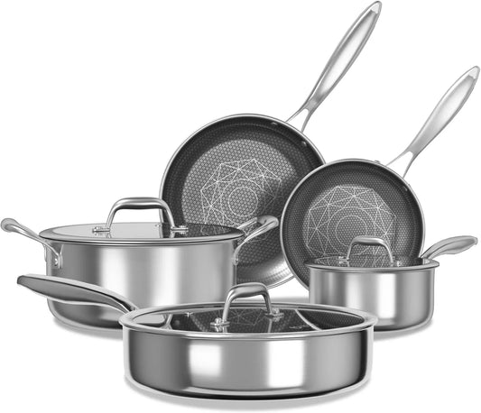 Stainless Steel Cookware Set, Pots and Pans Set Non Stick, Frying Pans, Saucepan, Saute Pan & Stock Pot, Non Toxic, Induction, Oven, Dishwasher Safe, PFOA Free
