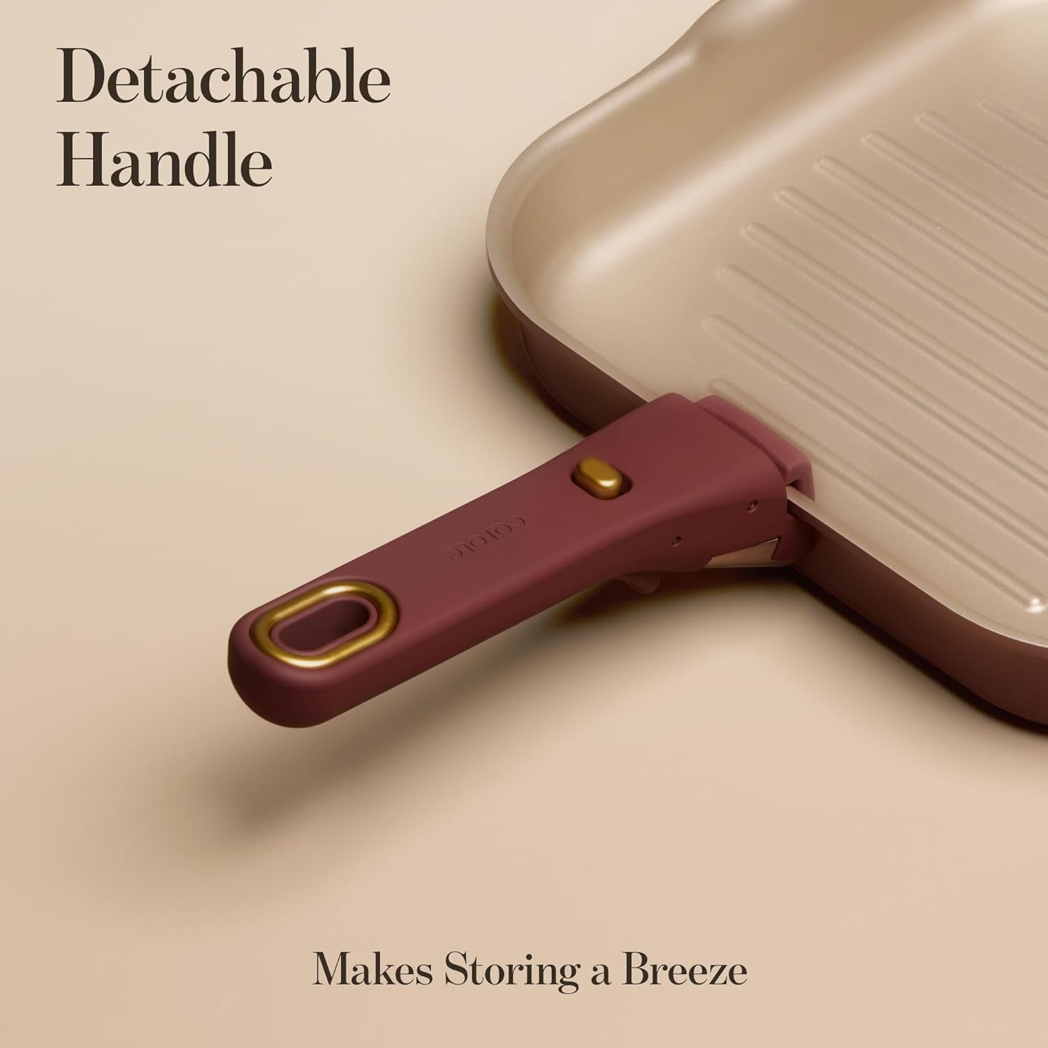 10 Inch Titanium Reinforced Nonstick Grill Pans for Steak, Non-Stick Grill Pans Sets with Detachable Handle, PFOS, PFOA Free, Gas & Induction Safe, All Stovetops Compatible, Burgundy