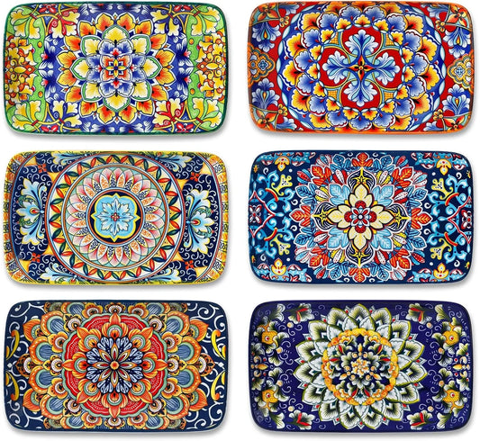 Simi 6-Piece Ceramic Salad Plates Set - 8.5 Inch, Rectangular Dessert Plates for Sushi, Appetizer, Cake - Microwave & Oven Safe, Porcelain Plates for Kitchen Decor