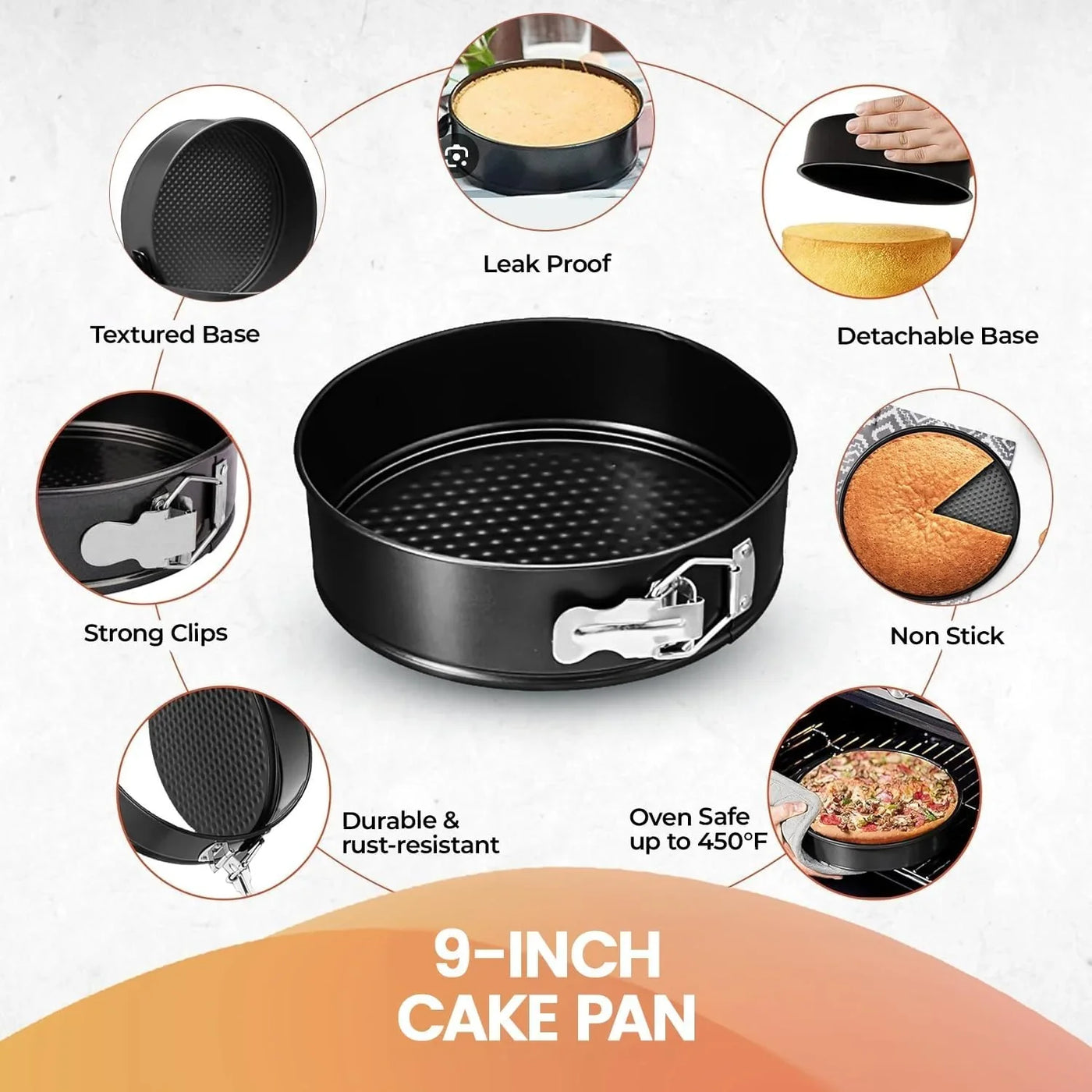 Non-Stick 9 Inch Springform Pan - Spring Form Pan for Cheesecake with Removable Bottom, Bonus Icing Spatula with 10 Pcs Parchment Paper & Recipe E-Book - Ideal for Baking Cakes, Pizzas, & More!