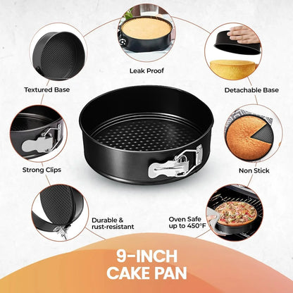 Non-Stick 9 Inch Springform Pan - Spring Form Pan for Cheesecake with Removable Bottom, Bonus Icing Spatula with 10 Pcs Parchment Paper & Recipe E-Book - Ideal for Baking Cakes, Pizzas, & More!