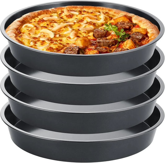 4 Pack Deep Dish Pizza Pan 12 Inch Pizza Pan for Oven Non Stick Pizza Plates Set round Pizza Baking Sheet Nonstick Carbon Steel Pizza Platter Personal Metal Pizza Trays for Serving Cooking