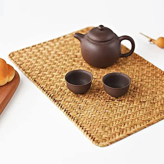 6 Pack Rectangular Woven Placemats, Rattan Wicker Table Mats, 17" X 12", Natural Seagrass Place Mats for Dining Table