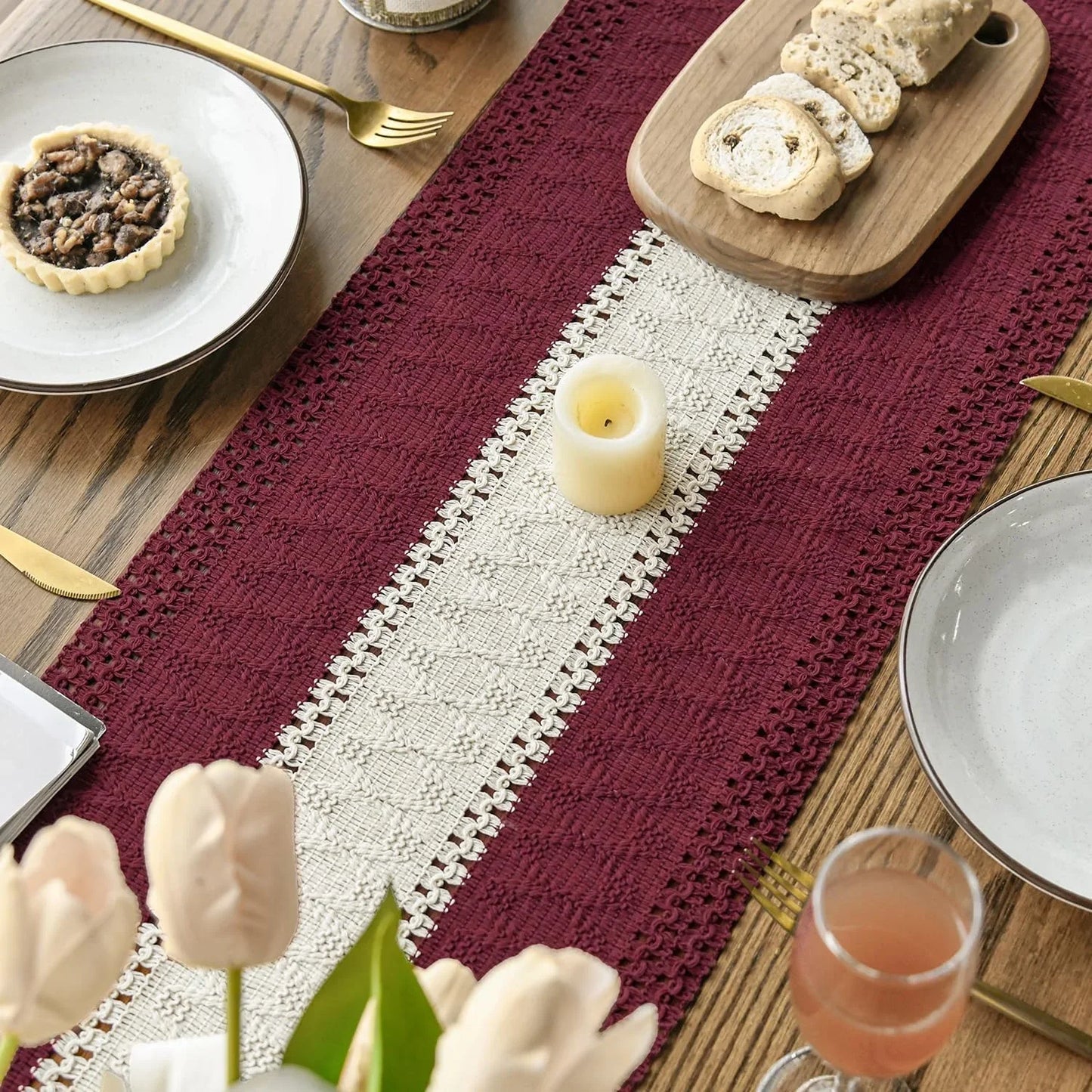 Red Farmhouse Rustic Table Runner, Seasonal Christmas Hollow Kitchen Dining Table Decoration for Home Party Decor 12X72 Inch