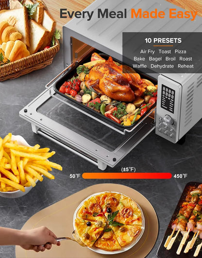 Bravo Pro Smart 21QT Toaster Oven Air Fryer Combo, Convection Oven Countertop, 10 Functions All in 1, with Even & Quick Crisp Technology, 50-450°F, 1800W, Stainless Steel