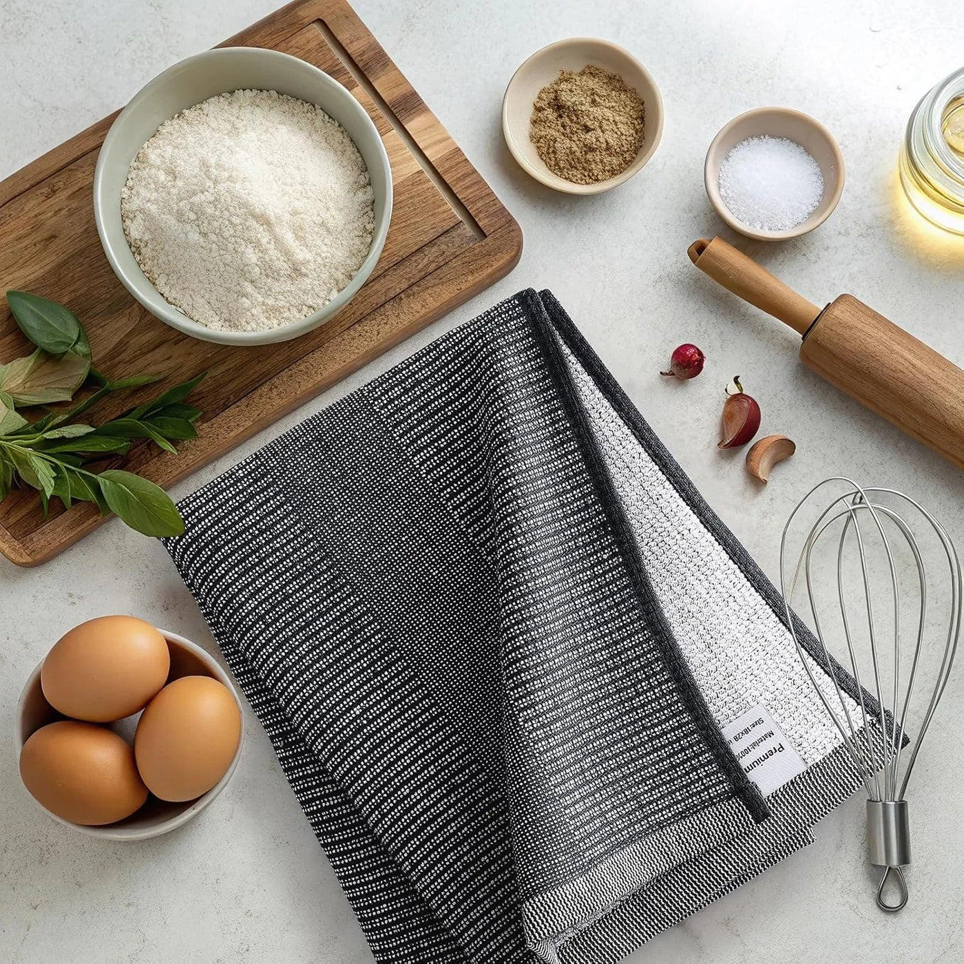 Premium Kitchen Towels 6 Pack (18 X 28 Inches, Black), Large Cotton Kitchen Hand Towel, Flat & Terry Dish Towels for Drying Dishes, Super Absorbent Tea Dishtowels Set with Hanging Loop