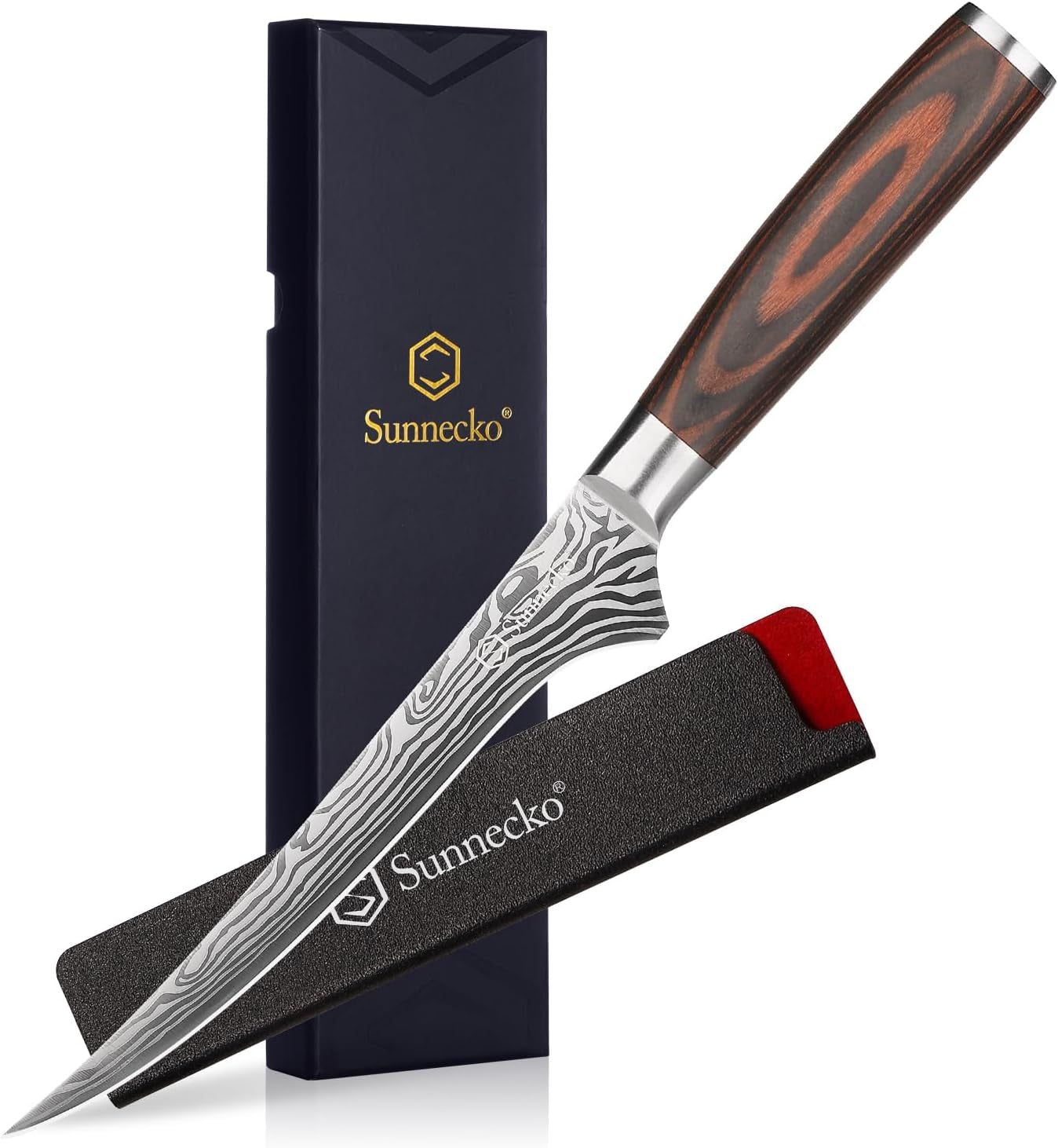 Boning Knife with Pakkawood Handle,6 Inch High Carbon German Stainless Steel Fillet Knife for Meat and Poultry