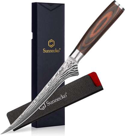 Boning Knife with Pakkawood Handle,6 Inch High Carbon German Stainless Steel Fillet Knife for Meat and Poultry