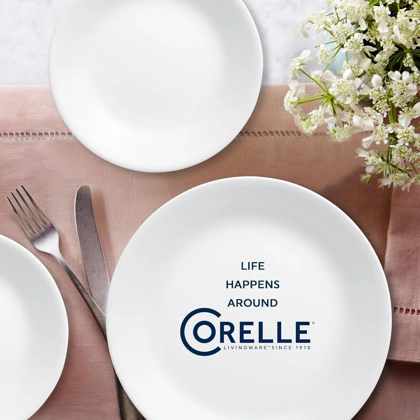 Vitrelle 18-Piece Service for 6 Dinnerware Set Triple Layer Glass and Chip Resistant, Lightweight round Plates and Bowls Set, Winter Frost White