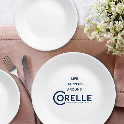 Vitrelle 18-Piece Service for 6 Dinnerware Set Triple Layer Glass and Chip Resistant, Lightweight round Plates and Bowls Set, Winter Frost White