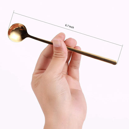 4 PCS 6.7 Inches Coffee/ Tea Spoons Long Handle, Gold, Ice Tea, Espresso Stainless Steel Long Spoons for Stirring