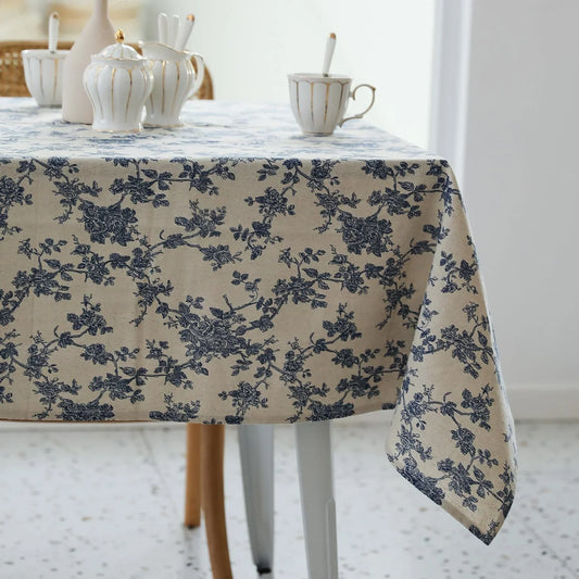 Pastoral Rectangle Tablecloth - 60 X 84 Inch Table Cloth - Washable Table Cover with Dust-Proof Wrinkle Resistant for Restaurant, Picnic, Indoor and Outdoor Dining, Floral (Dark Blue)