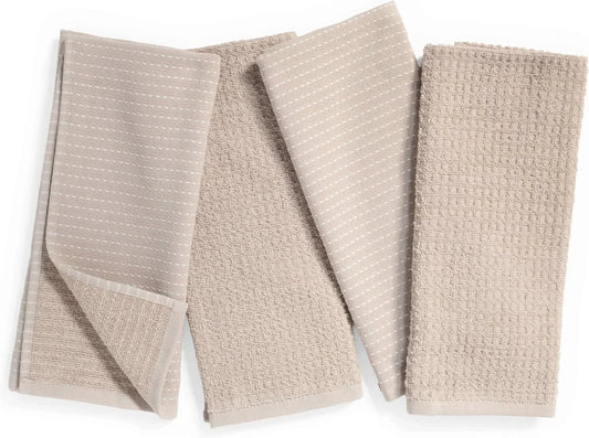 100% Cotton Premium Turkish Kitchen Hand Towel Set, 16"X26", Ultra Absorbent, 350 GSM, Flax, Pack of 4