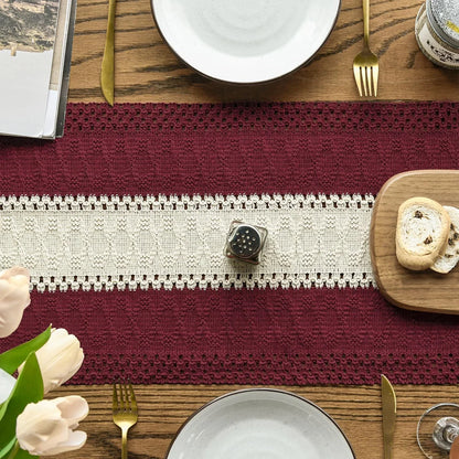 Red Farmhouse Rustic Table Runner, Seasonal Christmas Hollow Kitchen Dining Table Decoration for Home Party Decor 12X72 Inch