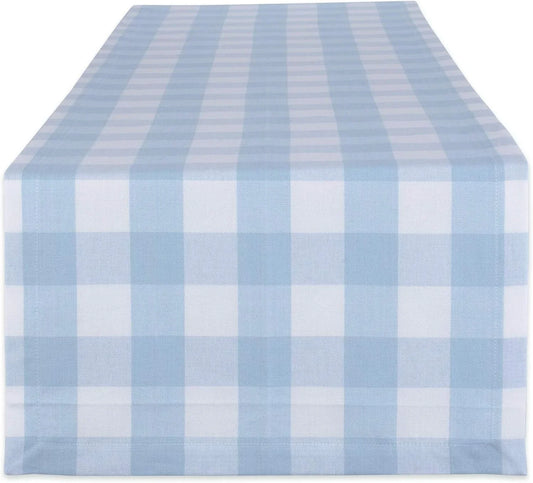 Buffalo Check Collection, Classic Farmhouse Table Runner, 14X72, Light Blue & White