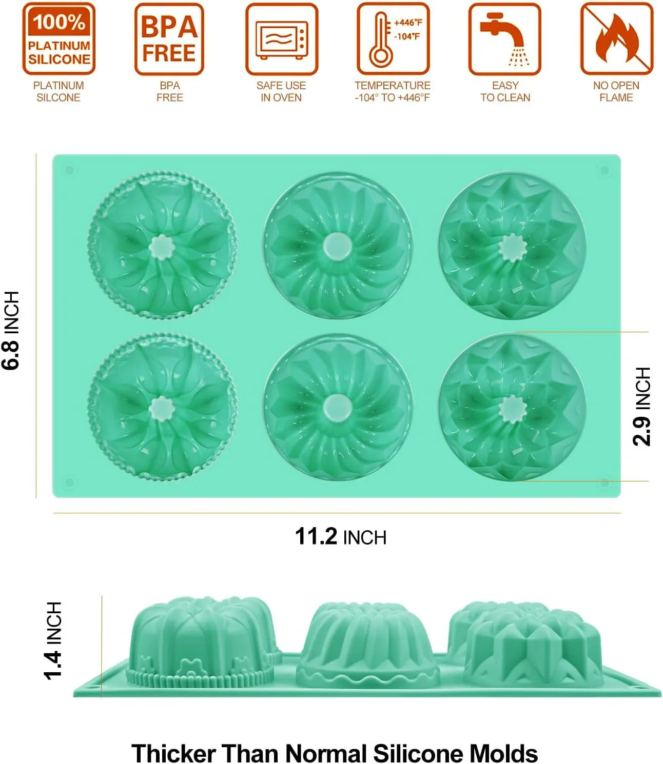 2 Pcs Mini Fluted Cake Pan, 6-Cavity Fluted Tube Cake Pan, Non-Stick Silicone Baking Mold for Cupcakes, Donuts, Cornbread, Brownies, Jellies
