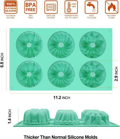 2 Pcs Mini Fluted Cake Pan, 6-Cavity Fluted Tube Cake Pan, Non-Stick Silicone Baking Mold for Cupcakes, Donuts, Cornbread, Brownies, Jellies