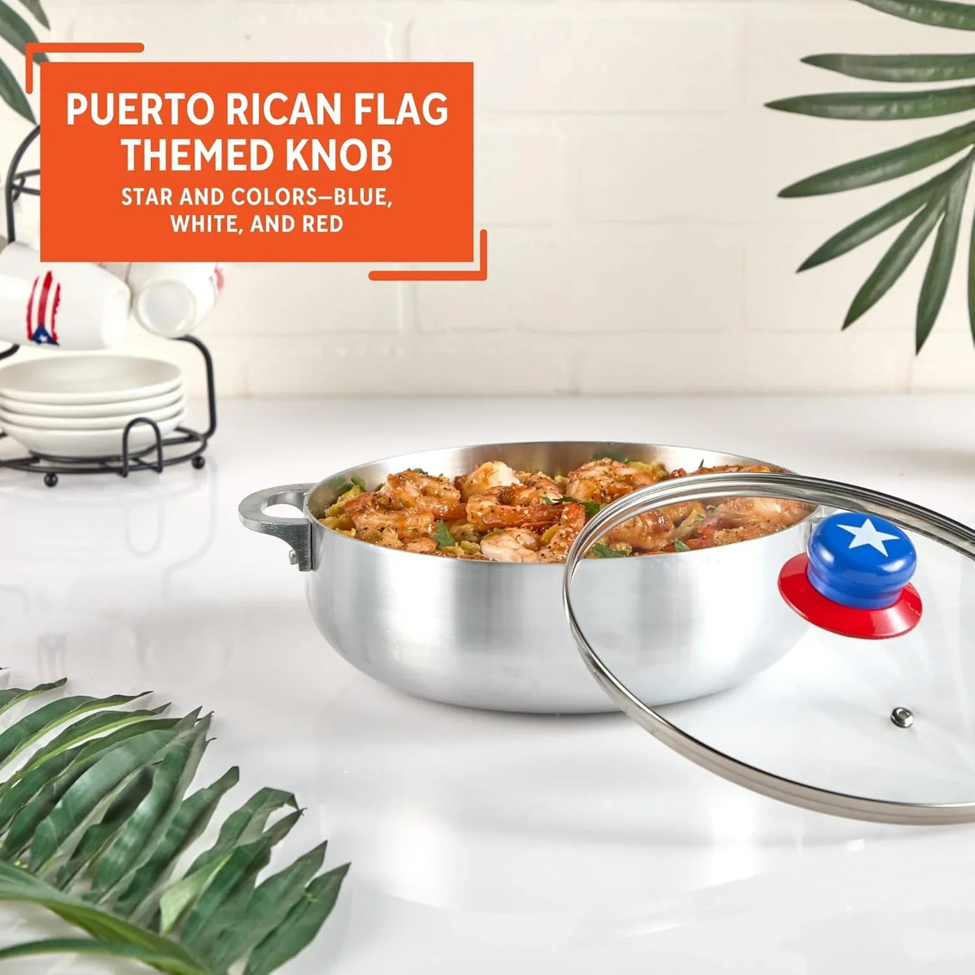 3.2Qt Boricua-Themed Aluminum Caldero with Lid, Caribbean Dutch Oven for Rice, Stews & Everyday Cooking