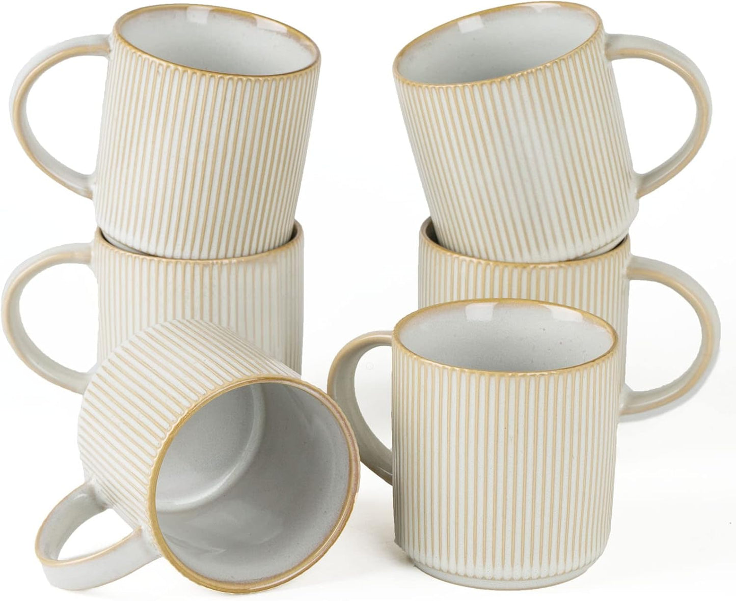 Coffee Mug Set for 6, Star 12 Oz Catering Mugs Cup Set with Handle for Coffee, Tea, Cocoa, Milk - Ceramic Stoneware Drinkware Set, Cappuccino White