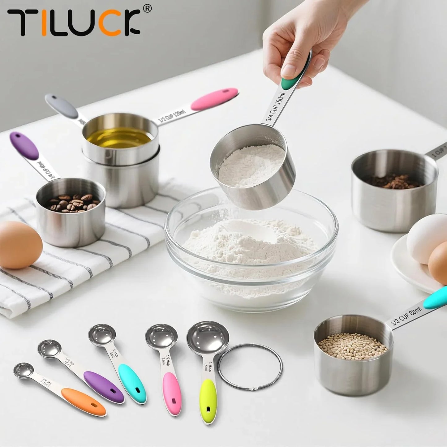 Measuring Cups and Spoons Set, Stainless Steel, Kitchen Utensils for Cooking and Baking (10)