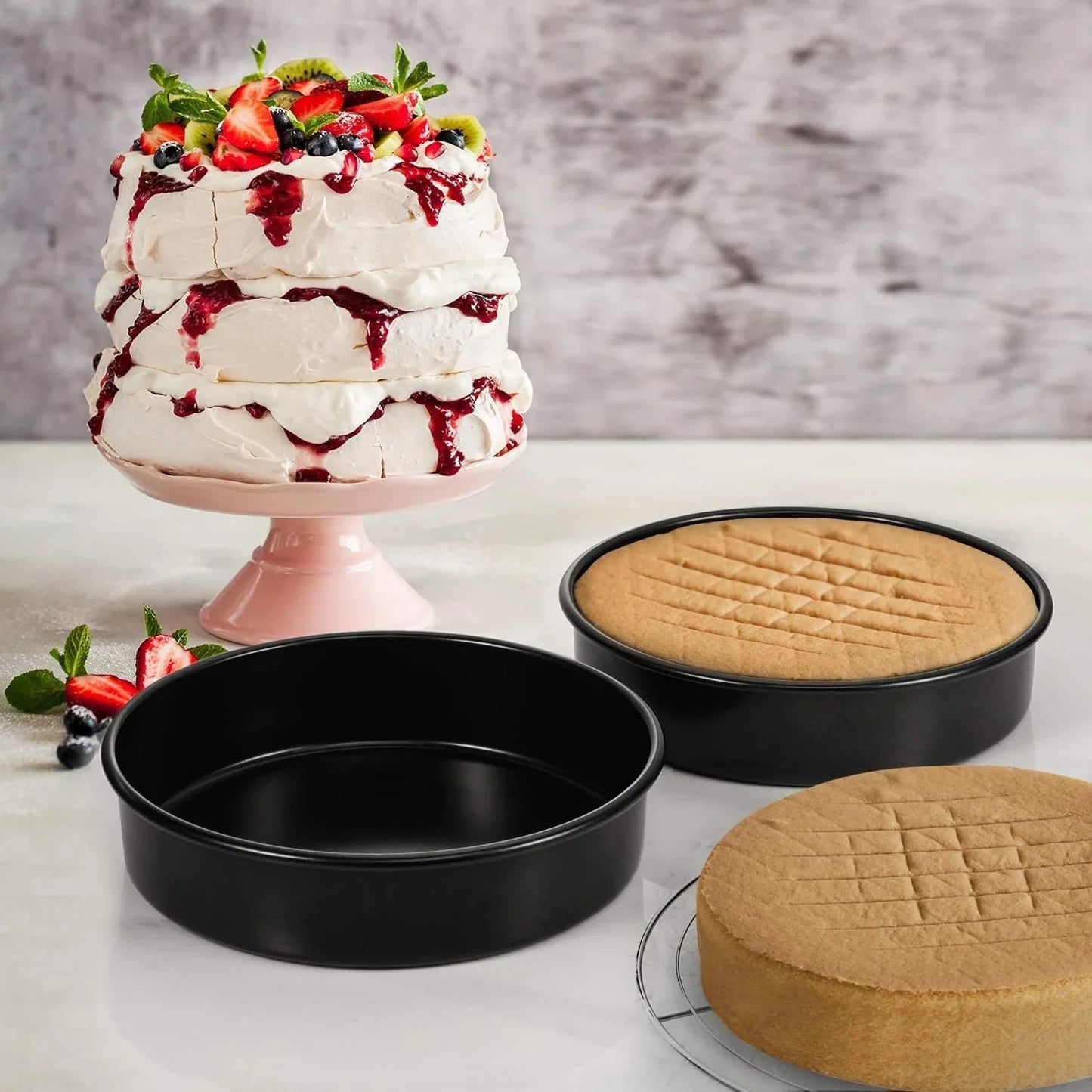 8-Inch round Cake Pan Set of 3, Nonstick Baking Cake Pans with 90 Pieces Parchment Paper, Dishwasher Safe