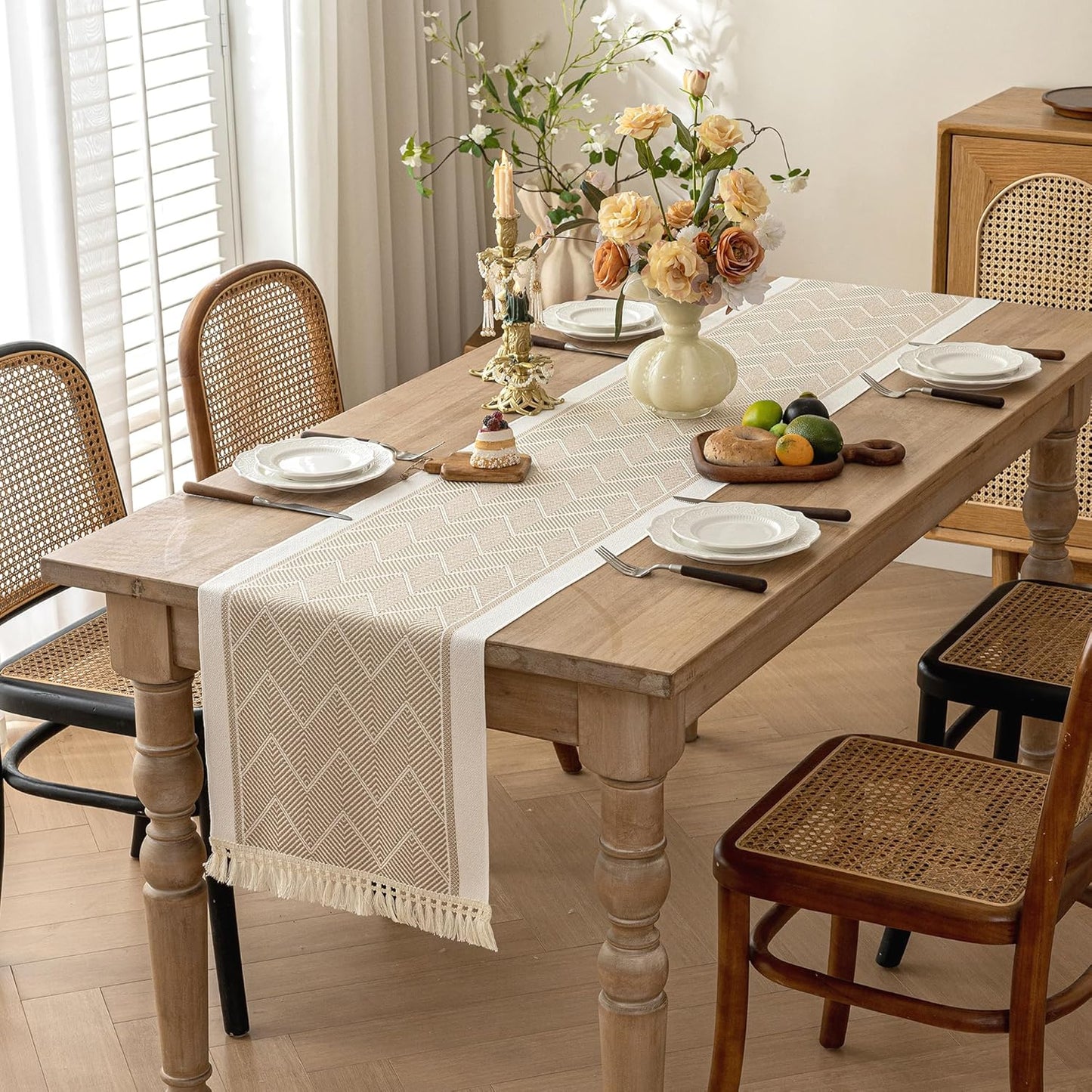 Table Runner 48 Inches Long,Waterproof Boho Table Runner with Tassel Fringe,Table Runners for Party Coffee Table