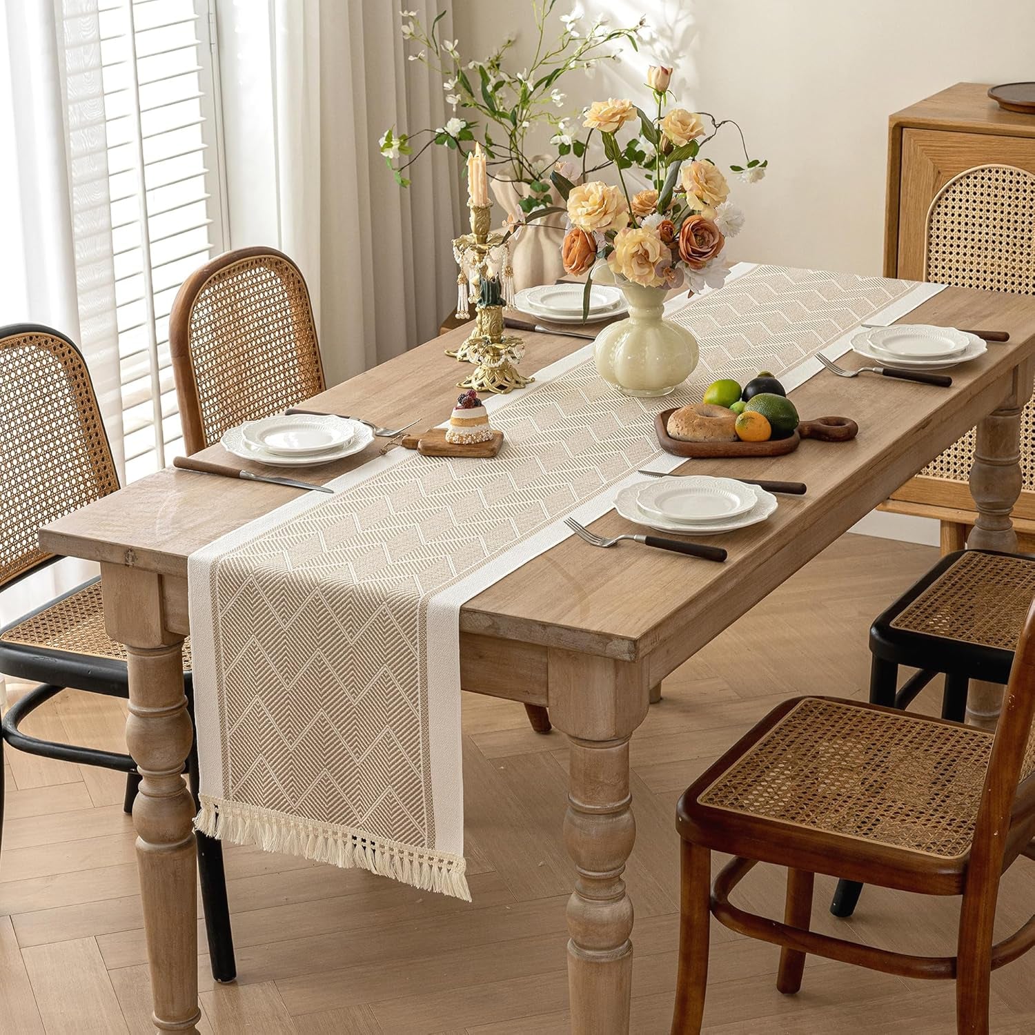 Table Runner 48 Inches Long,Waterproof Boho Table Runner with Tassel Fringe,Table Runners for Party Coffee Table