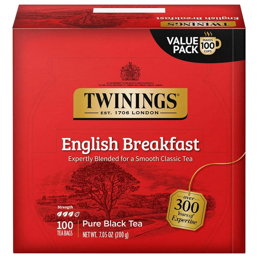 English Breakfast Black Tea Individually Wrapped Bags, 100 Count (Pack of 1), Smooth, Flavourful, and Robust, Caffeinated, Enjoy Hot or Iced, 100 Teabags