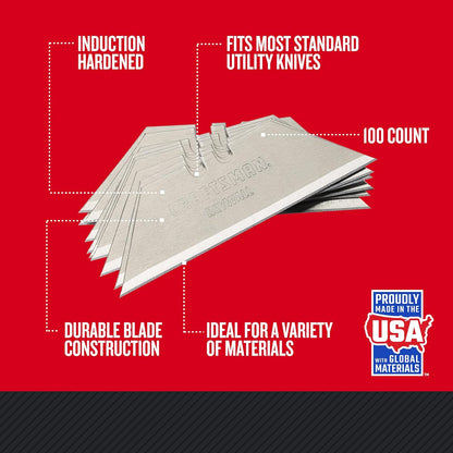 Utility Knife Blades, 100 Pack, for Drywall, Leather, Rubber and More (CMHT11921A)