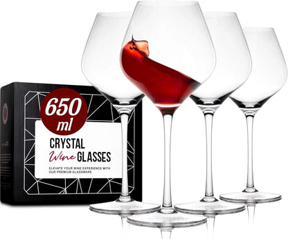 Crystal Wine Glasses Set of 4, 22 Oz Long Stem Modern Wine Glasses for White and Red Wine, Dishwasher Safe, Fancy, Elegant, Large and Tall Wine Glass for Wedding Christmas Anniversary