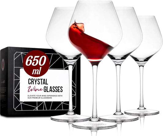 Crystal Wine Glasses Set of 4, 22 Oz Long Stem Modern Wine Glasses for White and Red Wine, Dishwasher Safe, Fancy, Elegant, Large and Tall Wine Glass for Wedding Christmas Anniversary