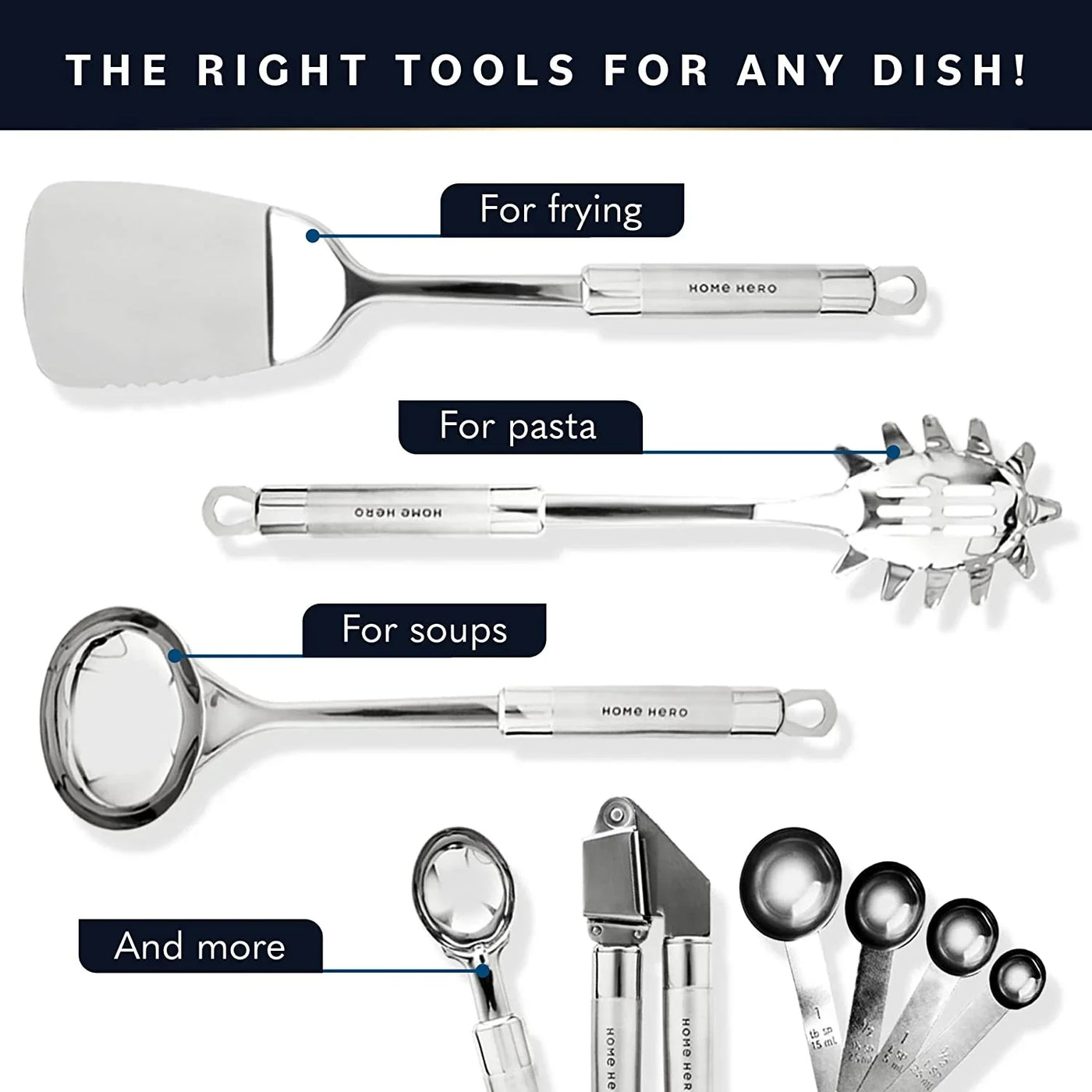 54-Piece Stainless Steel Kitchen Utensils Set - Heat-Resistant Nonstick Silicone & Stainless Steel Cooking Utensils - Complete Tools with Slotted Spoon & Pasta Spoon - Pack of 54, Silver