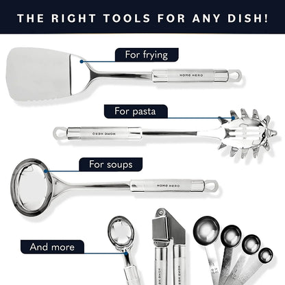 54-Piece Stainless Steel Kitchen Utensils Set - Heat-Resistant Nonstick Silicone & Stainless Steel Cooking Utensils - Complete Tools with Slotted Spoon & Pasta Spoon - Pack of 54, Silver