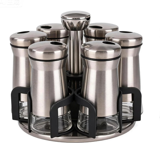 360° Rotating Spice Rack，Spice Rack Organizer for Cabinet - Includes 6Pcs Glass Spice Jars and Labels,Spice Storage, Cooking, Outdoor Bbq,(Spices Not Included) (Modern)