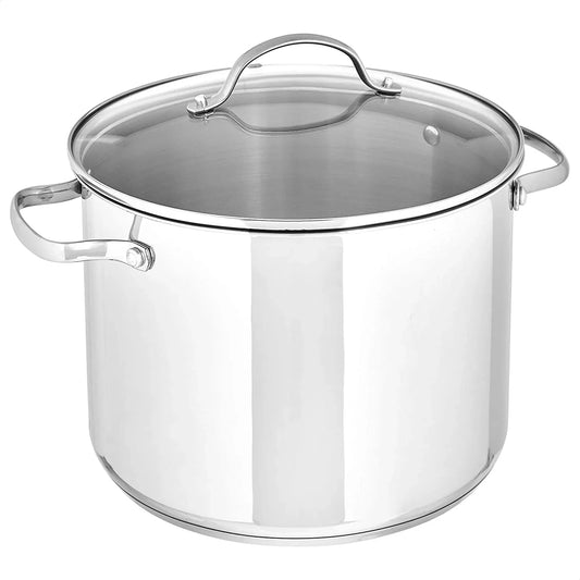 Stainless Steel Induction Compatible Stock Pot with Glass Lid, Oven Safe, Dishwasher Safe, Sturdy, 8 Quart, Silver