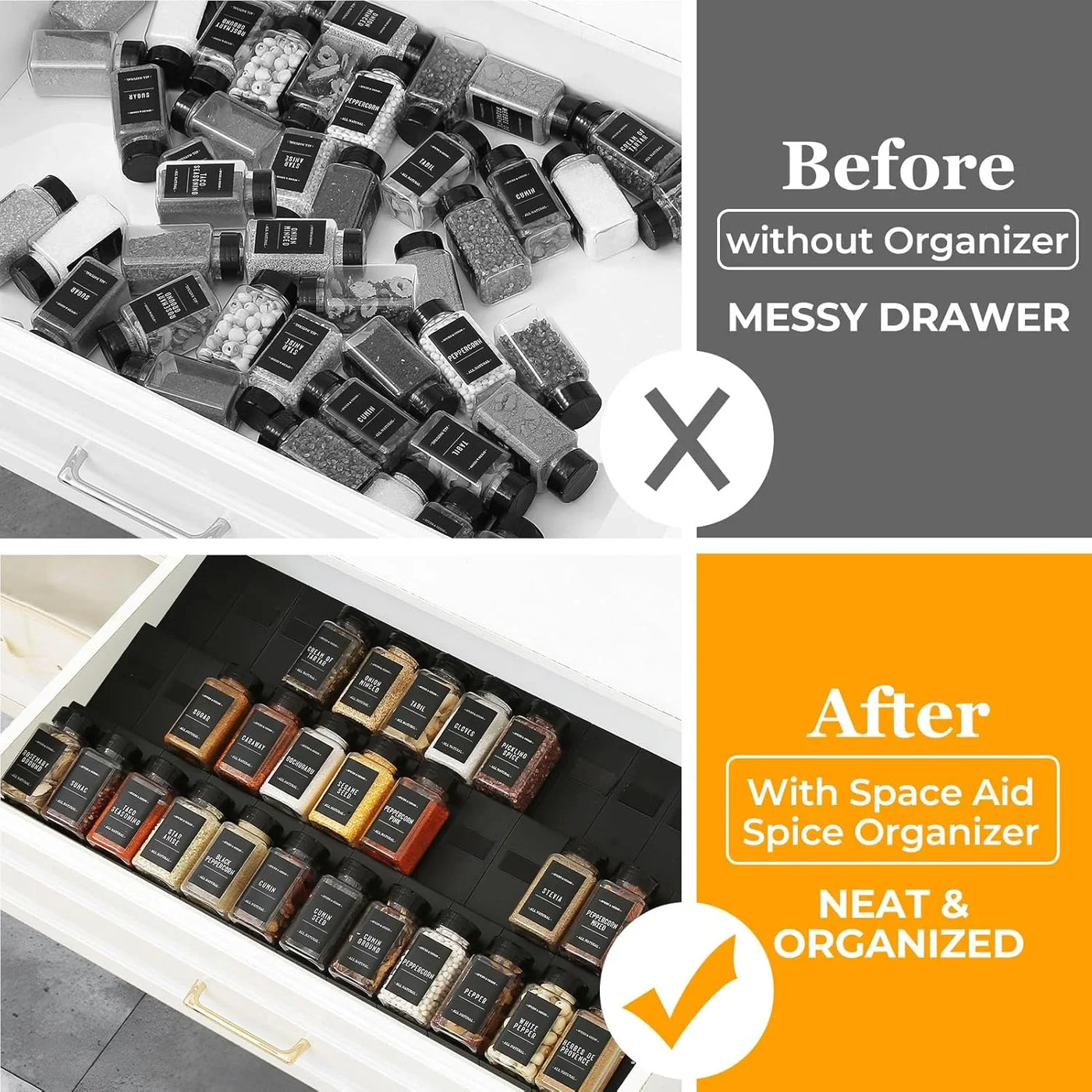 Spice Drawer Organizer, 36PCS Interlocking Expandable Seasoning Rack Tray Insert for Kitchen Drawers, Spice Rack Drawer for Spice Jars