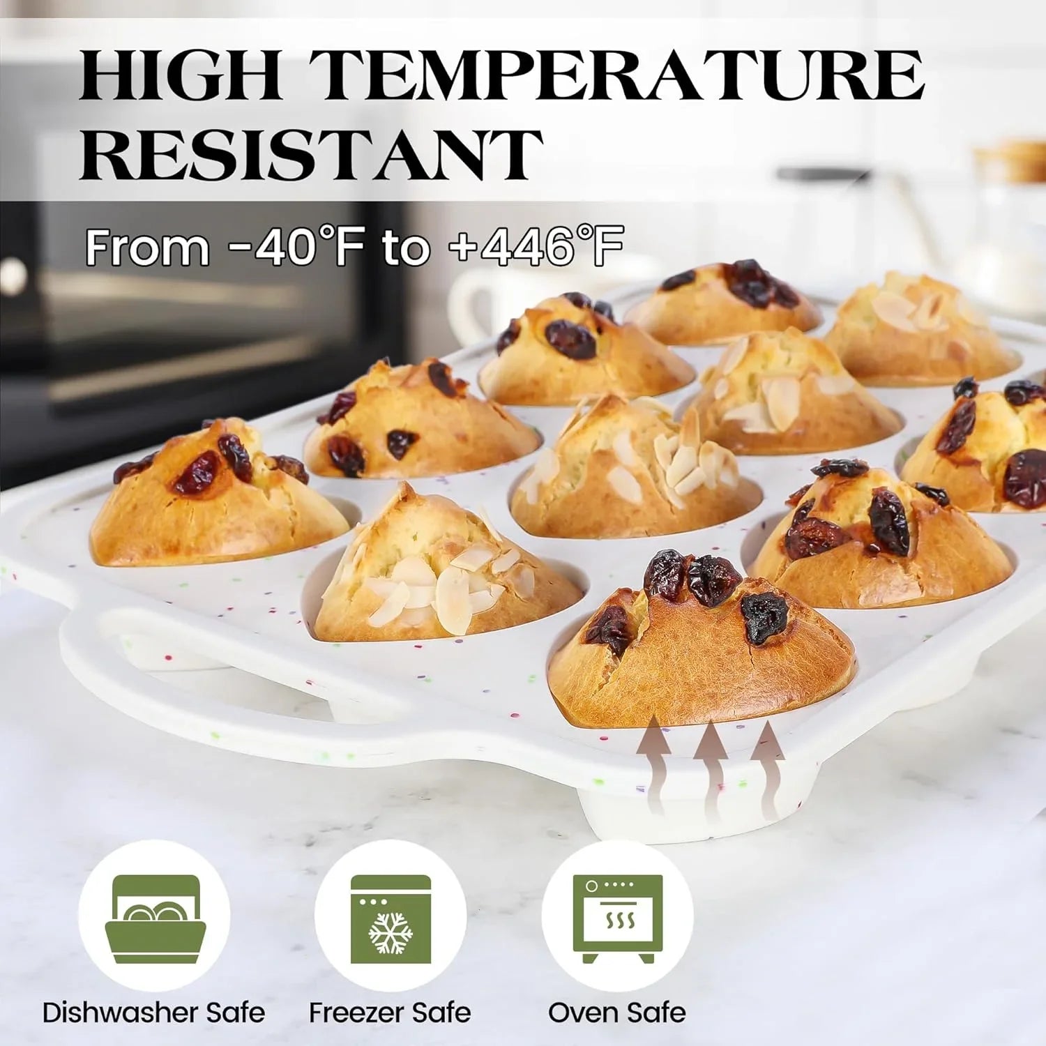 2 Pcs Heart Shaped Muffin Pan with Metal Reinforced Frame 12 Cup Nonstick Silicone Heart Cake Mold for Baking 2.5 Inch Cupcake Tray (Cream)